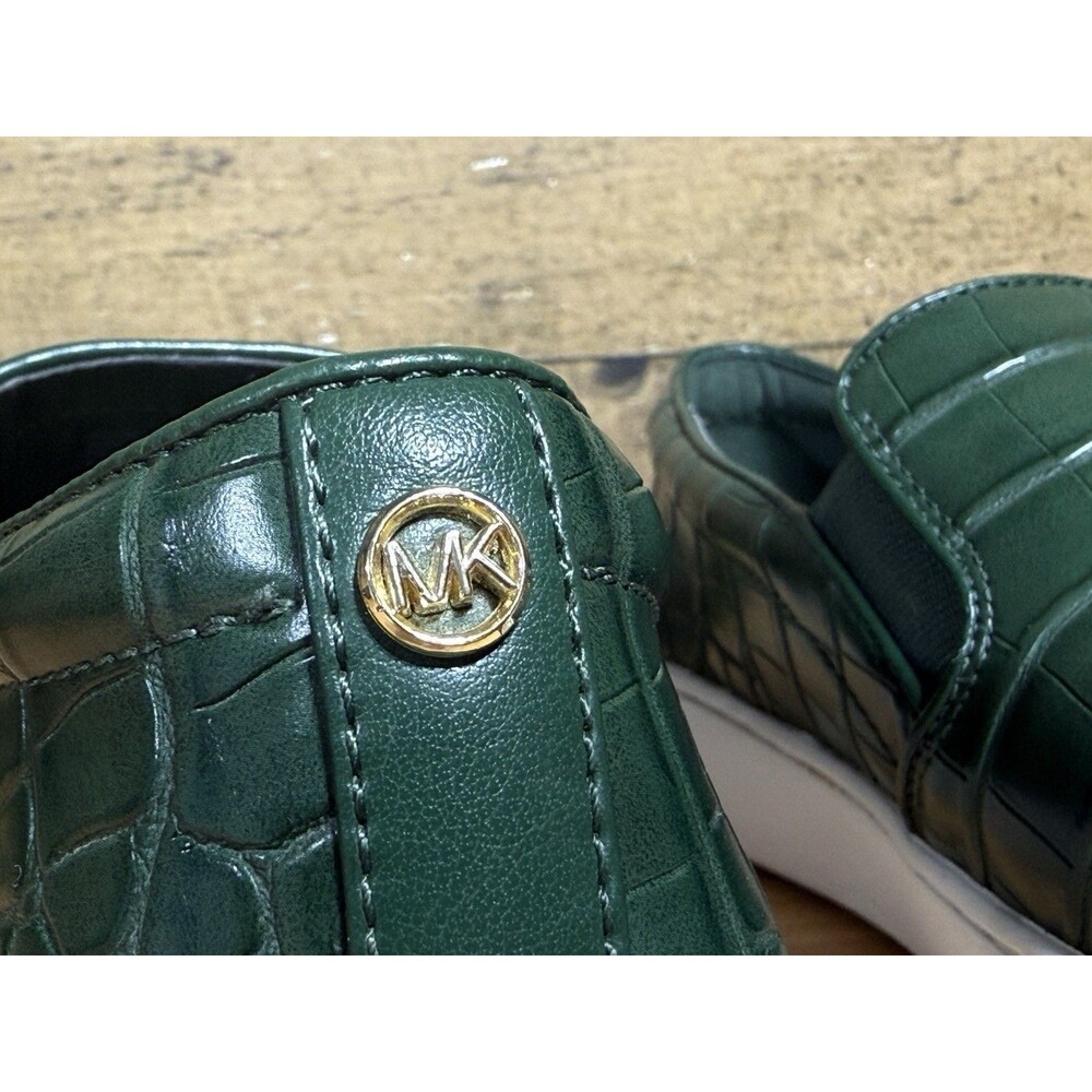 🔥🐊Michael Kors KEATON Slip On Sneakers Shoes Moss green croc embossed 8.5 - Picture 7 of 11